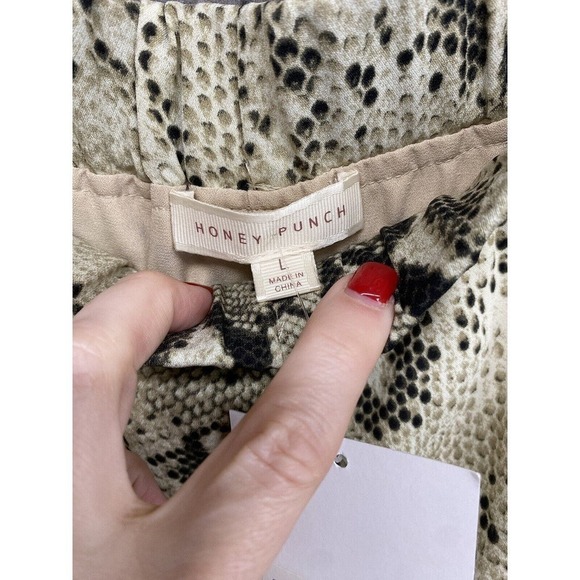 Honey Punch Brown Blue Pin Stripe Animal Print Elastic Waist Pants Women’s L NEW - Picture 4 of 7